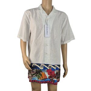 Caribbean Men' Shirt Size XLT Tall Linen Blend Short Sleeve button Up White (44)